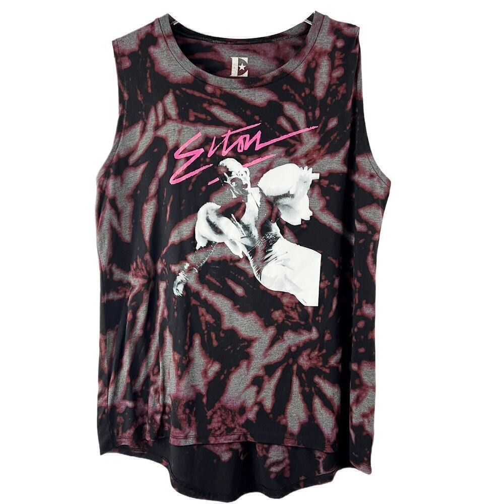 Elton John Black Tie Dye Sleeveless Tank Top T-Shirt‎ Womens Size  XXL